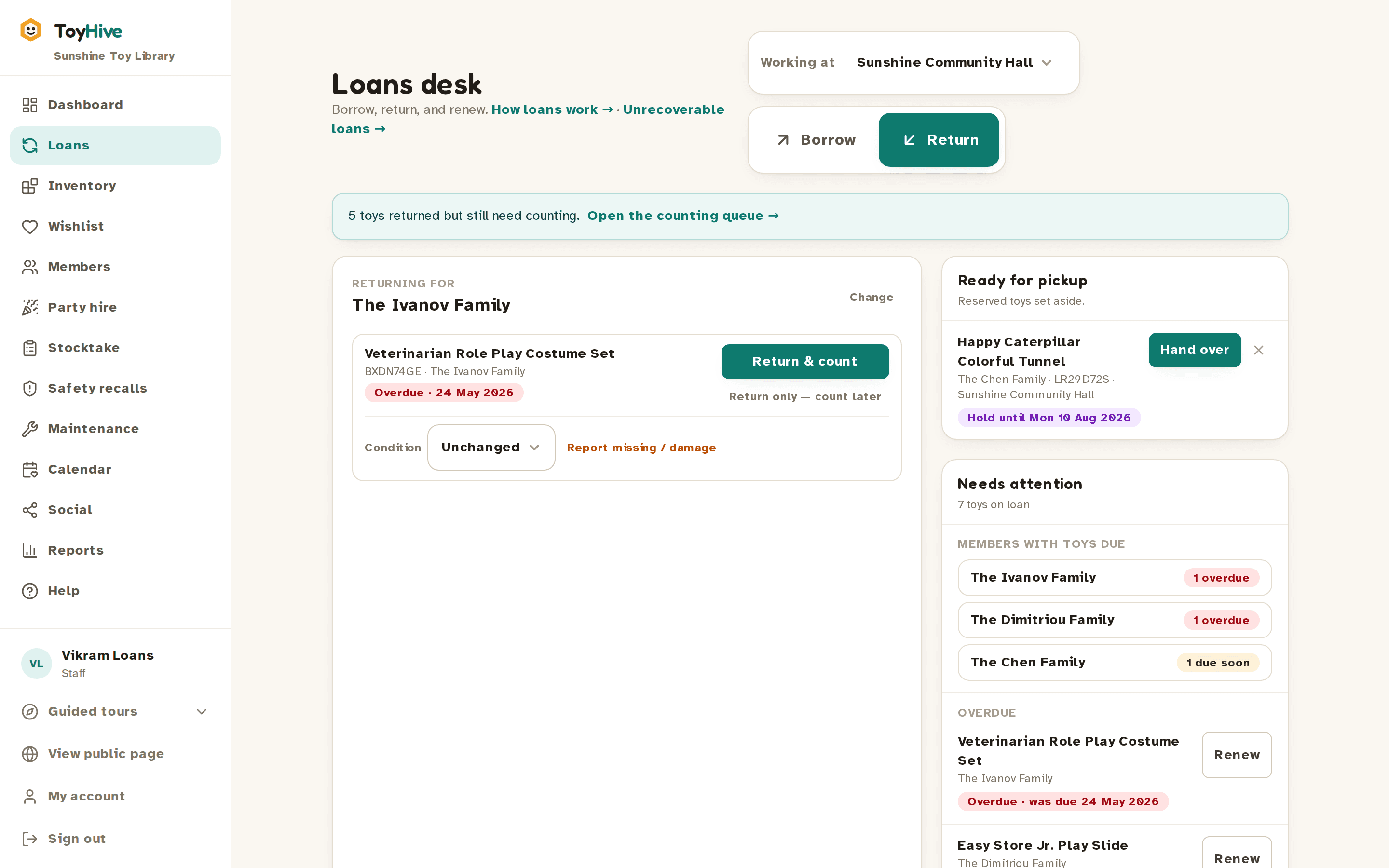 The ToyHive loans desk: family-first borrowing and returns