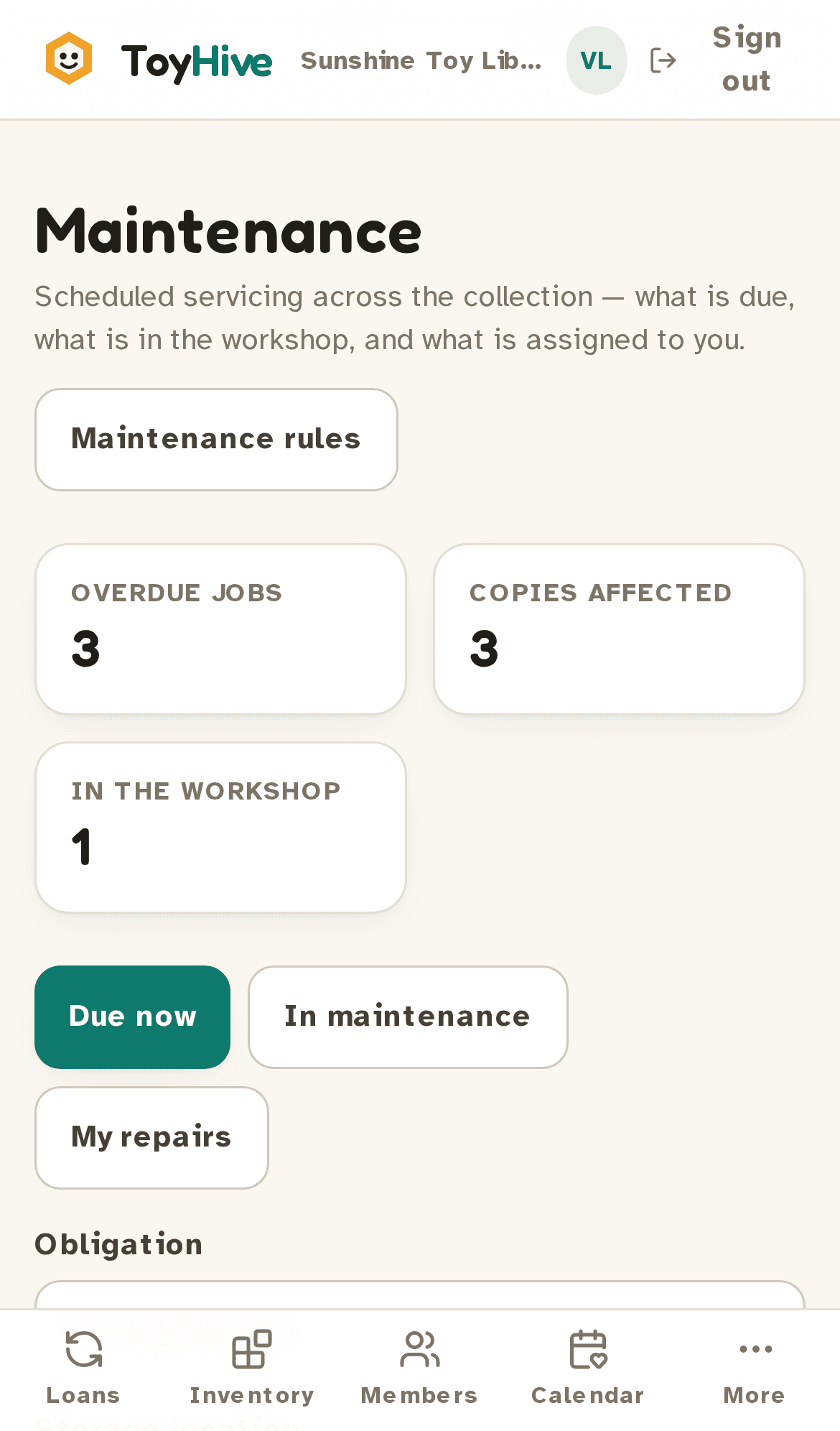 The maintenance board on a phone